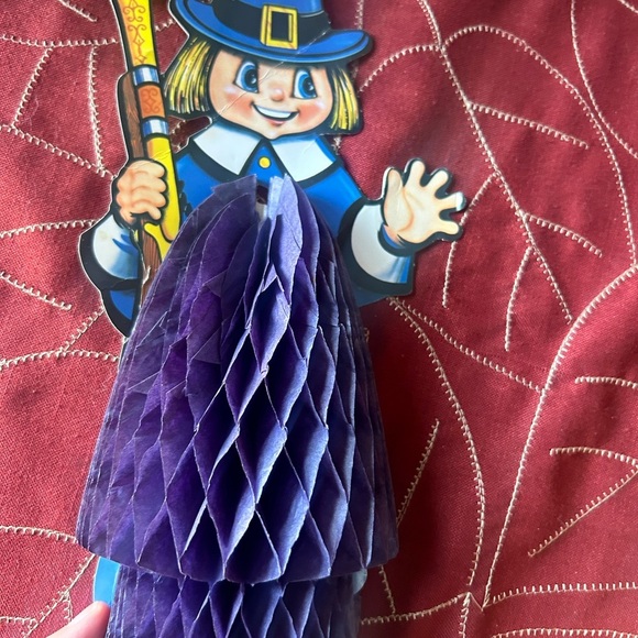 Vintage RARE Pilgrim couple fan out art tissue centerpiece with turkey, 1984 - Picture 4 of 14